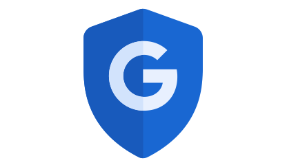 Niebieska tarcza z literą „G” symbolizująca bezpieczeństwo Google.